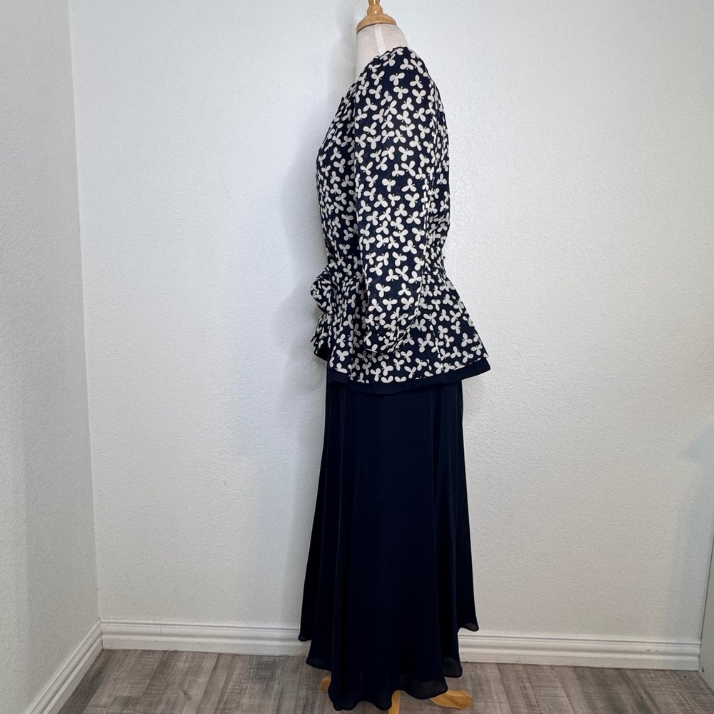 Richard Warren Women Silk Skirt Set Vintage Size 10 Floral Navy Dynasty Glam 80s - Picture 8 of 16